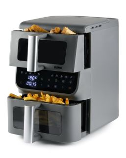 Vertikální dvojitá horkovzdušná fritéza 3,5+6,5 l - DOMO DO550FR, 2 500 W, 2 samostatné zóny, celková kapacita 10 litrů, s průzory