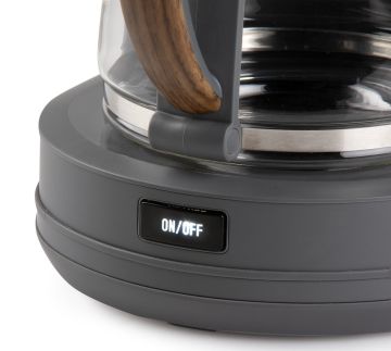 Překapávač na kávu WOOD YOU - šedý - DOMO DO754K, Objem: 1,25 l, Kapacita: 10 šálků, Příkon: 1 000 W, automatické vypnutí