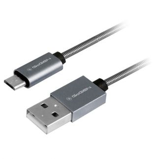 Kabel GoGEN USB / micro USB, 1m, ocelový, opletený - titanium