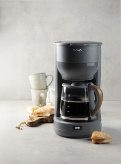 Překapávač na kávu WOOD YOU - šedý - DOMO DO754K, Objem: 1,25 l, Kapacita: 10 šálků, Příkon: 1 000 W, automatické vypnutí