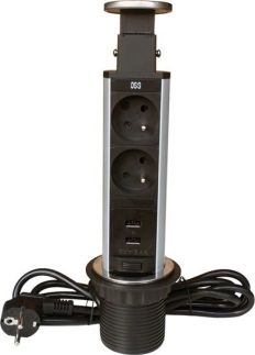 IN Výsuvná lišta, 2 zásuvky + 2 USB