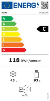 Lednice kombinovaná s mrazákem - bílá - DOMO DO91304C, Objem chladničky: 93 l *, Objem mrazáku: 45 l *, Třída: C