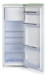 Retro lednice s mrazákem uvnitř - zelená - PRIMO PR165RKMG, Objem chladničky: 194 l *, Objem mrazáku: 24 l *, Třída: D