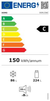 Lednice kombinovaná s mrazákem dole -  DOMO DO91336C , Objem chladničky: 310 l *,  Třída: C