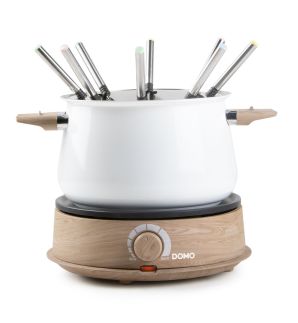 Fondue - bílý - dřevěný vzhled - DOMO DO736F, 1500 W, 8 osob, nádoba 1,4 L