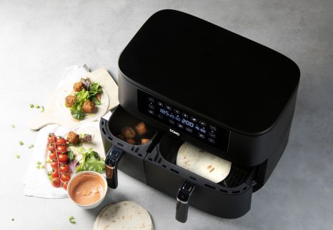 Dvojitá horkovzdušná fritéza 3+6 l - digitální - DOMO DO546FR, 2 850 W, 2 samostatné zóny, 6 automatických programů, XXL kapacita 3 + 6 litrů