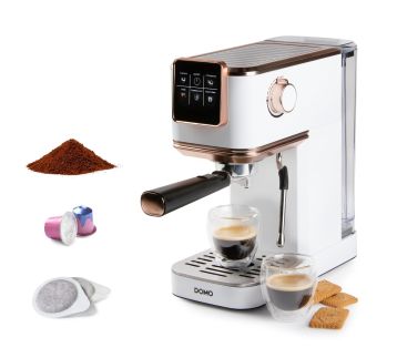 Espresso kávovar 3v1 - pákový, na pody i na kapsle - DOMO DO746K, 1 350 W, 20 Bar, nádržka na vodu 1,1 litru