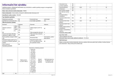 Lednice s mrazákem nahoře - bílá - Primo PR156FR, Objem chladničky: 61 l *, Objem mrazáku: 26 l *, Třída: E