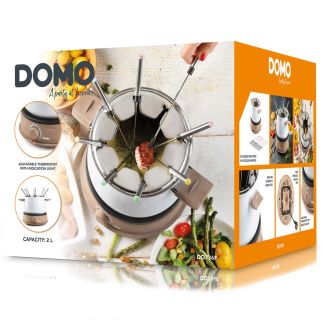 Fondue - bílý - dřevěný vzhled - DOMO DO736F, 1500 W, 8 osob, nádoba 1,4 L