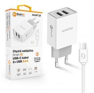 ALI CN 2,4A,2xUSB, USB-C, bílá CHA0034