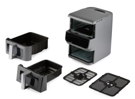 Vertikální dvojitá horkovzdušná fritéza 3,5+6,5 l - DOMO DO550FR, 2 500 W, 2 samostatné zóny, celková kapacita 10 litrů, s průzory