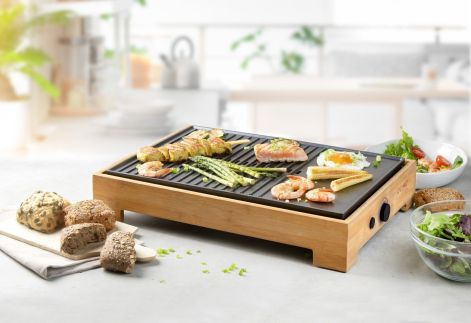 Stolní elektrický gril Plancha - Bamboo Style - DOMO DO9271G, 1 800 W, termostat, plocha 42 x 28 cm