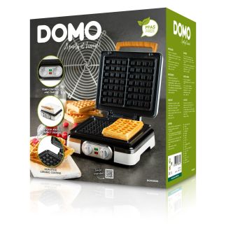 Vaflovač 4x7 s termostatem a časovačem - bílý - DOMO DO9280W, 1 520 W, manuální termostat, časovač, keramický nepřilnavý povrch