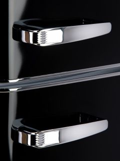 Retro lednice s mrazákem nahoře - černá - PRIMO PR166RKZ, Objem chladničky: 162 l *, Objem mrazáku: 44 l *, Třída: E