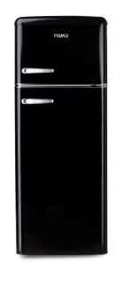 Retro lednice s mrazákem nahoře - černá - PRIMO PR166RKZ, Objem chladničky: 162 l *, Objem mrazáku: 44 l *, Třída: E