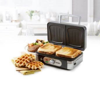 Sendvičovač - Gril - Vaflovač - 3v1 - stříbrný - DOMO DO9136C, příkon 1 000 W, termostat, stříbrný