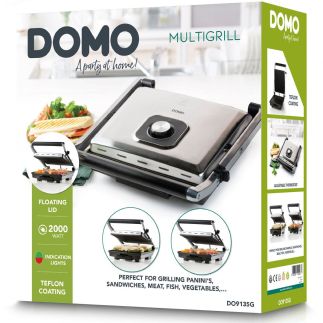 Kontaktní elektrický gril panini - DOMO DO9135G, Příkon: 2000 W