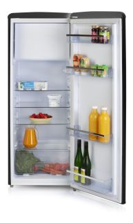 Retro lednice s mrazákem uvnitř - černá - PRIMO PR164RKZ, Objem chladničky: 194 l *, Objem mrazáku: 24 l *, Třída: D