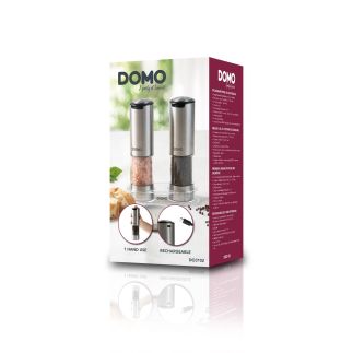 Sada elektrických mlýnků na koření - DOMO DO3102, 2 kusy, nerez, LED osvětlení, USB-C dobíjení