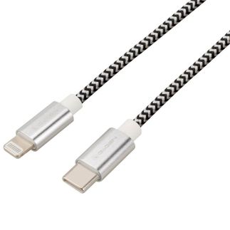 Kabel GoGEN USB-C / Lightning, 1m, opletený, zkumavka - stříbrný