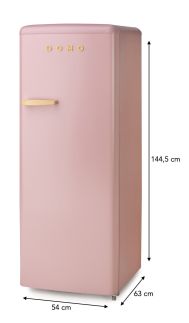 Retro lednice s mrazákem uvnitř - růžová - DOMO DO91708R, Objem chladničky: 194 l *, Objem mrazáku: 24 l *, Třída: D