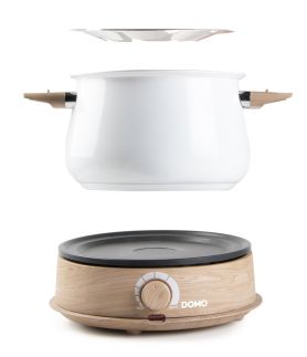 Fondue - bílý - dřevěný vzhled - DOMO DO736F, 1500 W, 8 osob, nádoba 1,4 L